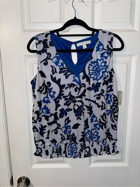 Sleeveless Blue Floral V-Neck Smocked-Hem Women's Camisole